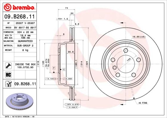 BREMBO COATED DISC LINE 09.B268.11 Brake Disc for BMW 7 (E65, E66, E67