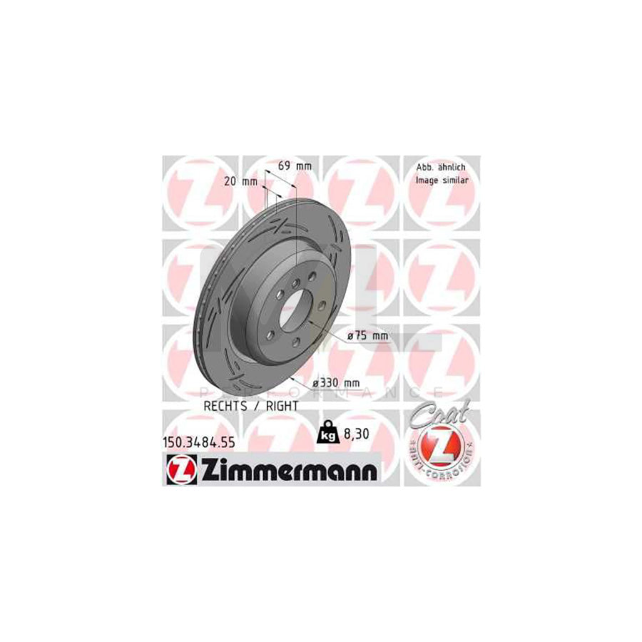ZIMMERMANN BLACK Z 150.3484.55 Brake Disc for BMW 5 Series Internally Vented, Slotted, Coated, High-carbon