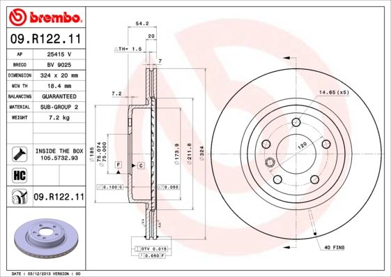 BREMBO COATED DISC LINE 09.R122.11 Brake Disc for BMW Z4 Roadster (E89) Internally Vented, Coated, High-carbon, with bolts/screws