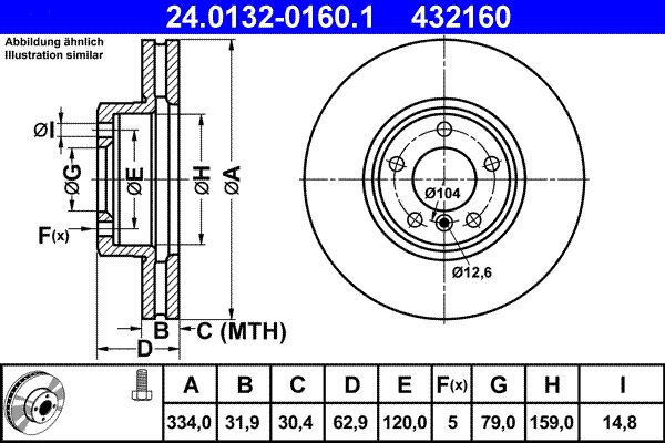 ATE 24.0132-0160.1 Brake Disc for BMW Z8 Roadster (E52) Vented, Coated, High-carbon, with bolts/screws